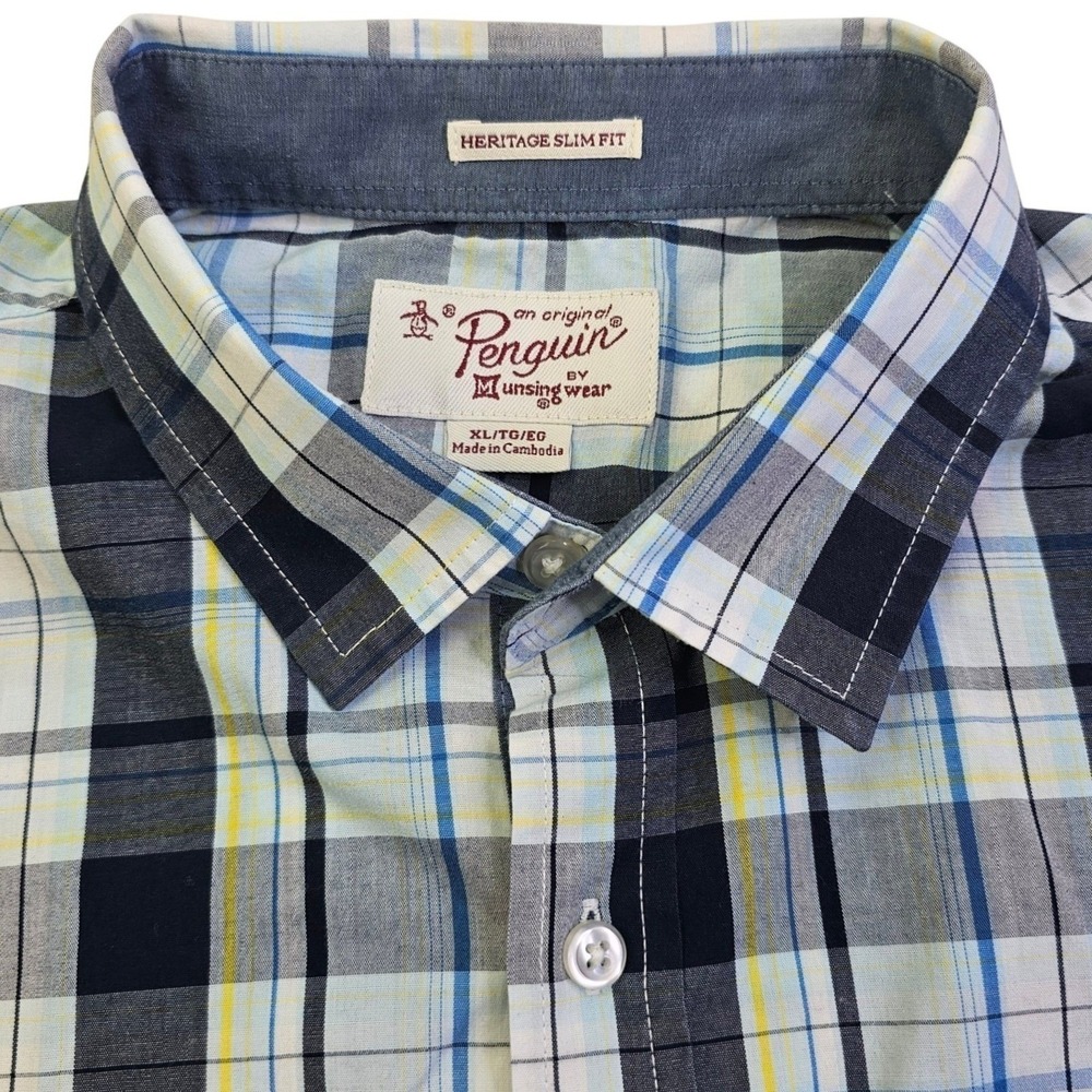 Original Penguin Mens XL Heritage Slim Fit Plaid Short Sleeve Button Down Shirt - Picture 6 of 10